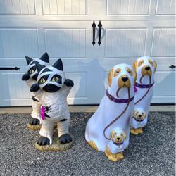 Halloween Mummy Cat and Dog Yard Statues Set