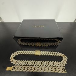 Gold Cuban Link Chain Necklace – 20” Heavy Look | Hand-Set Stones + Bracelet