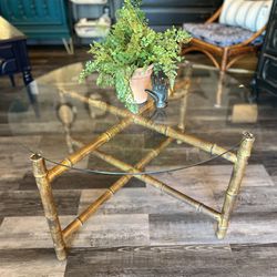 Vintage Bamboo & Glass Boho Coffee Table 