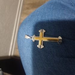 14k Plated And Sterling Silver Cross Pendant