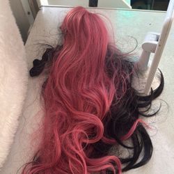 Long Split-Dye Wavy Wig - Pink & Black 💖