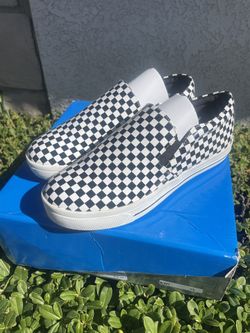 Black And White Checkered Slip On Shoes
