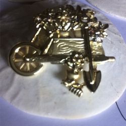 Vintage AJC Flower Wheelbarrow Shovel PIN Brooch 1950’s