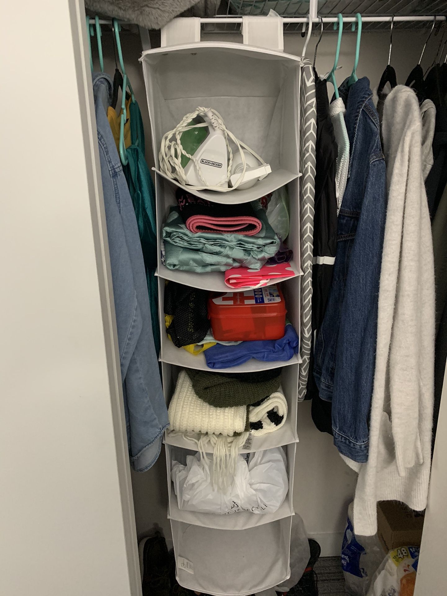 White closet organizer/ hanging shelf