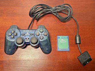 Sony PlayStation 2 PS2 Ocean Blue Clear Controller DualShock 2 OEM SCPH-10010 W/Memory Card