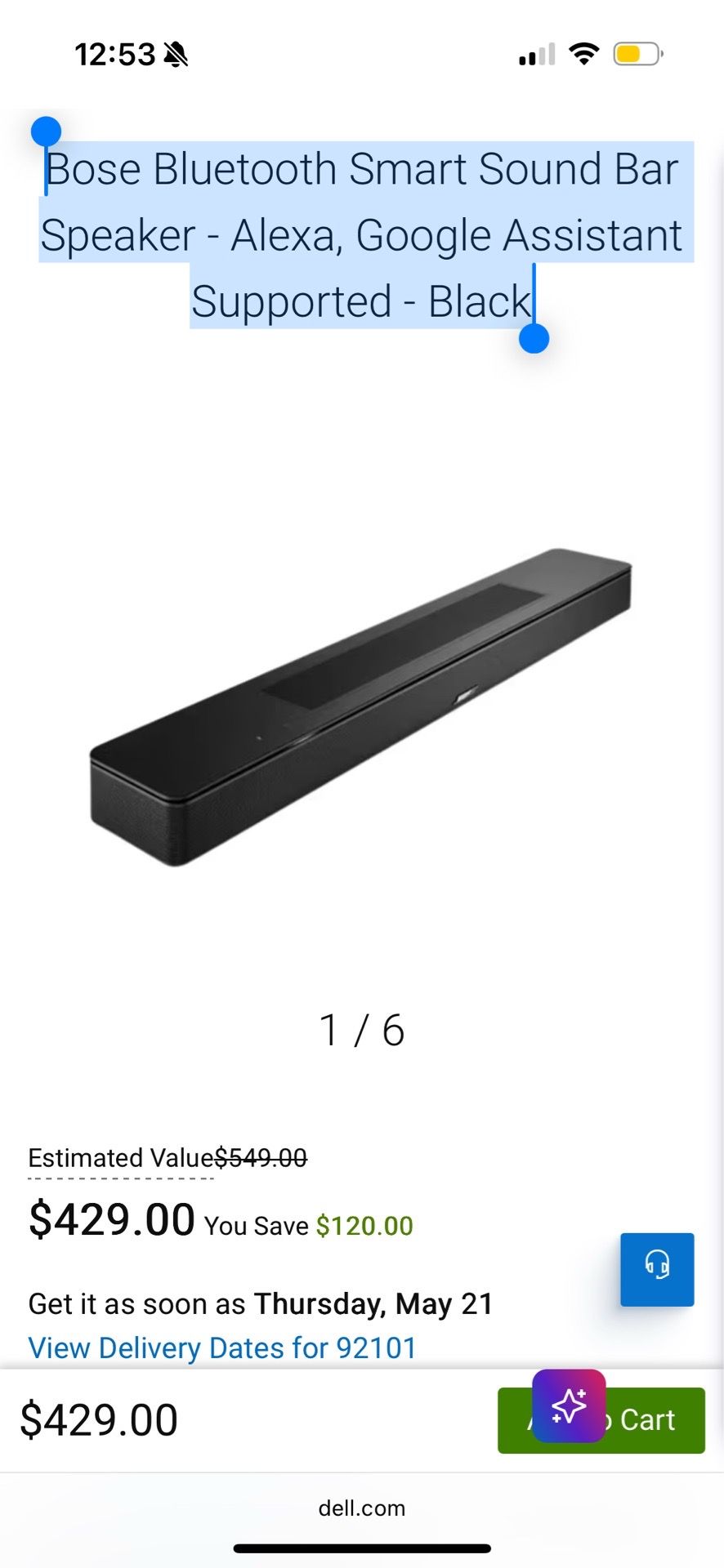 Bose Bluetooth Smart Sound Bar Speaker - Alexa, Google Assistant Supported - Black
