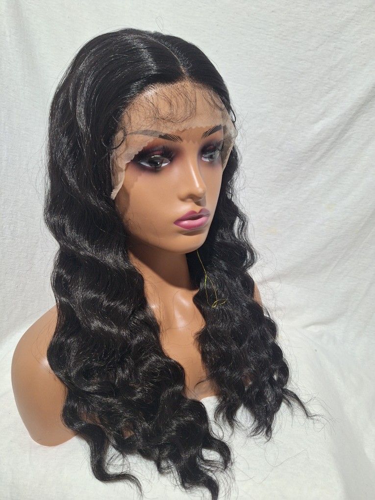 Human Hair Blend Lace Front Wig .24 Inches Long. Curling Iron Safe