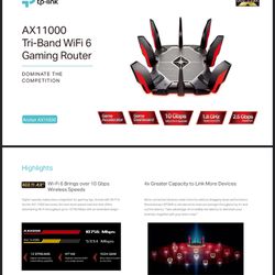 Gaming Router  tp-link next-gen tri-band gaming router archer ax11000