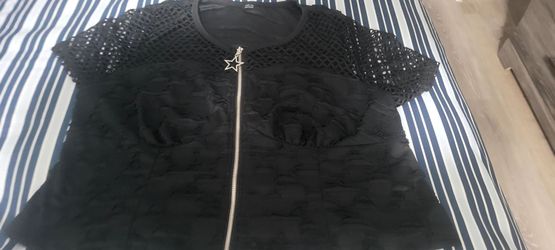 Black Mesh Top with Silver Zipper