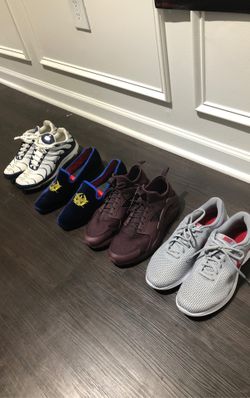 4 pair of shoes size 10 air max, size 11 huaraches, Caesar walk loafers, Nike’s