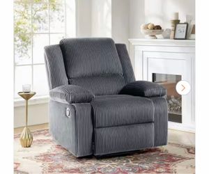 Uixe Luxurious Dark Gray Corduroy Fabric Upholstered Manual Recliner with Adjustable Backrest and Footrests (Set of 1)