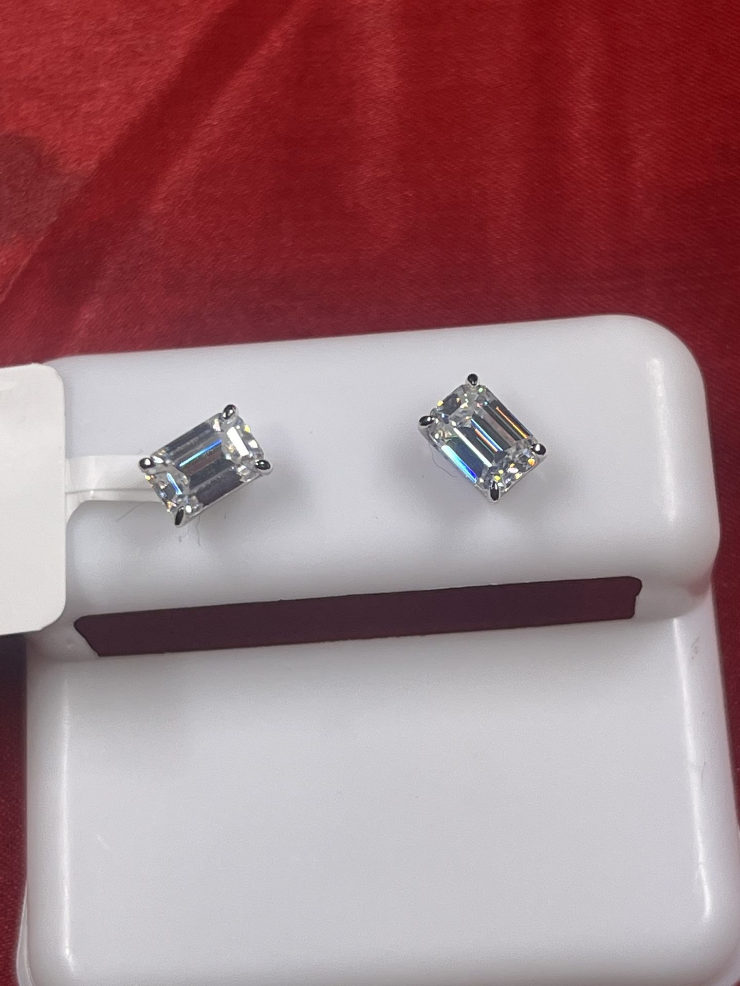 Emerald Cut Moissanite Sterling Silver Earrings