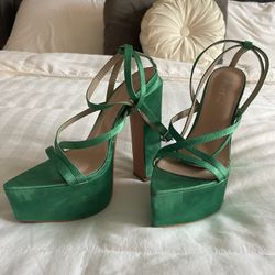 Green Satin Heels
