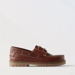 Zara brown leather lace up loafers boat shoes lug sole boys EU 28 US 11