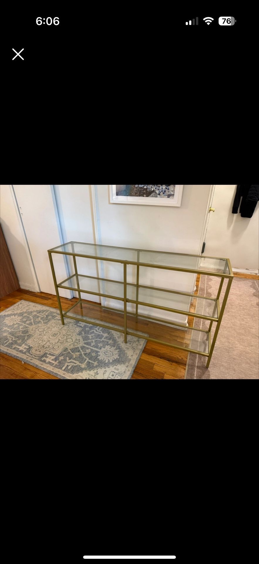 Gold Metal and Glass 3-Tier Console Table