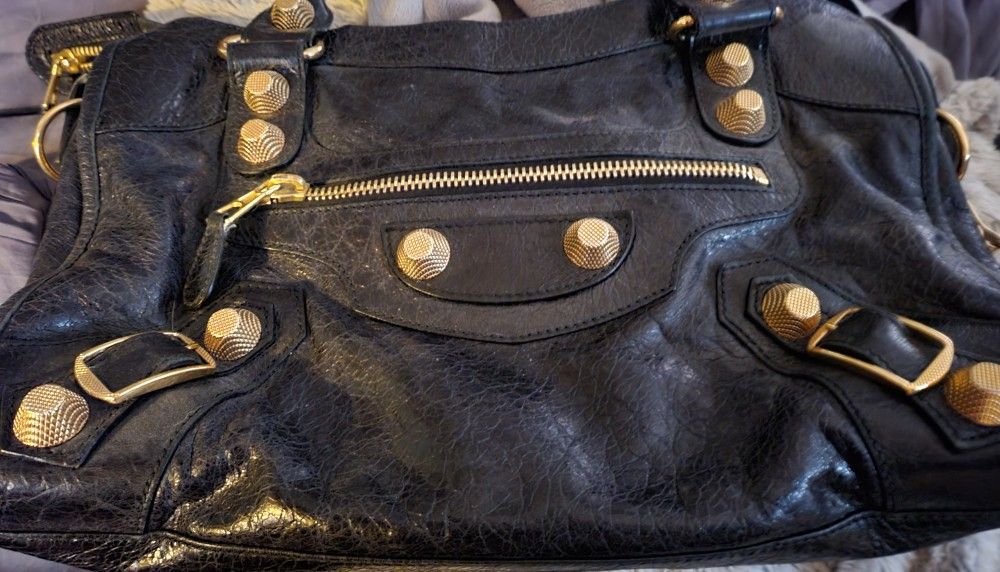 Black Balenciaga City With Raised Gold Hardware Chevre Leather 