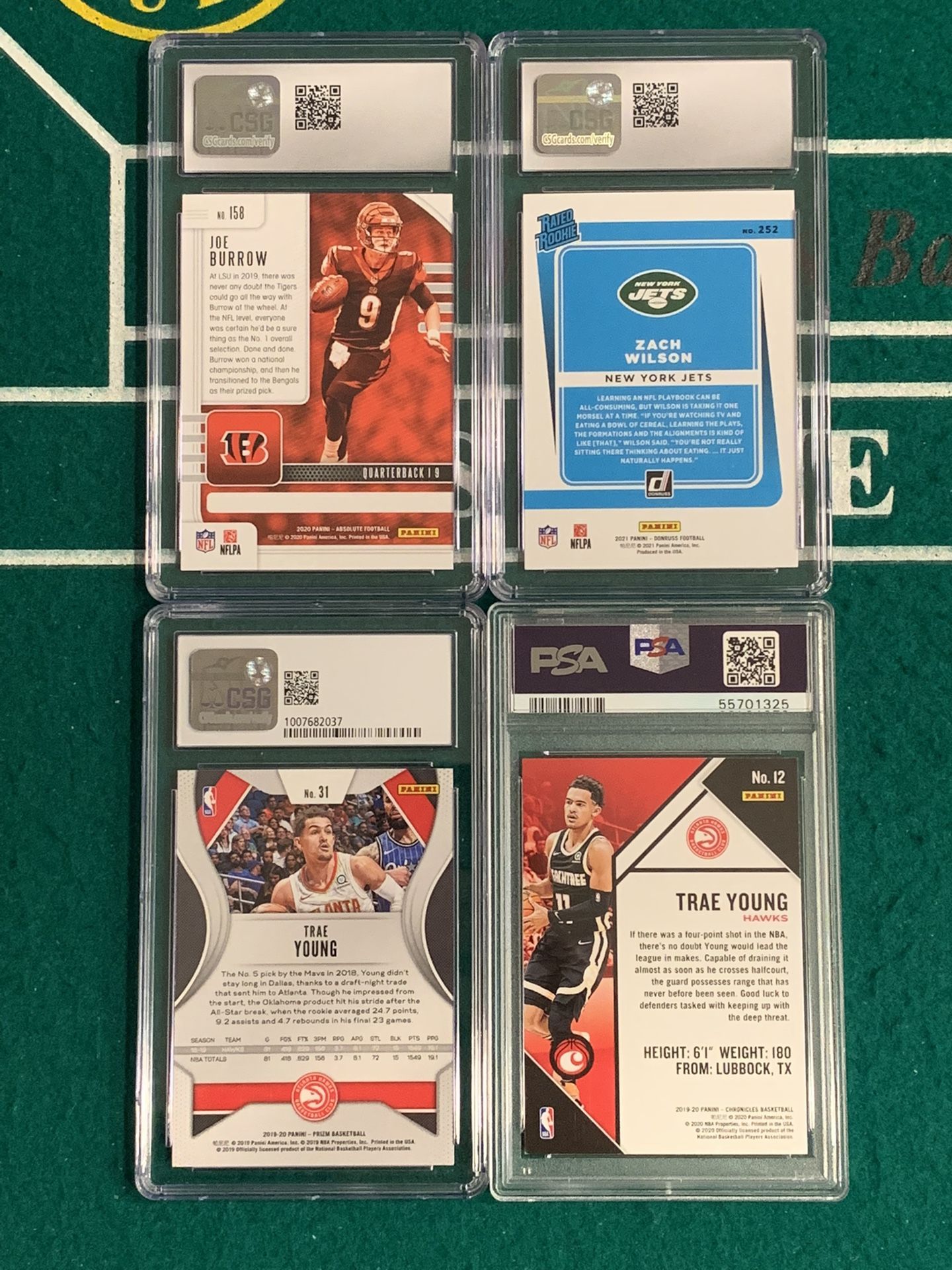 Lot Of 4!!! Trae Young, Joe Burrow, And Zach Wilson Cards!!!