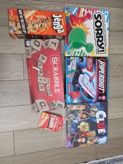 Board Game Bundle: Wooden Chess & Backgammon Set, Jenga, Clue, Sorry, Scrabble