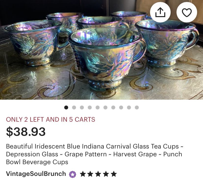 Carnival Glass Blue Tea Cup