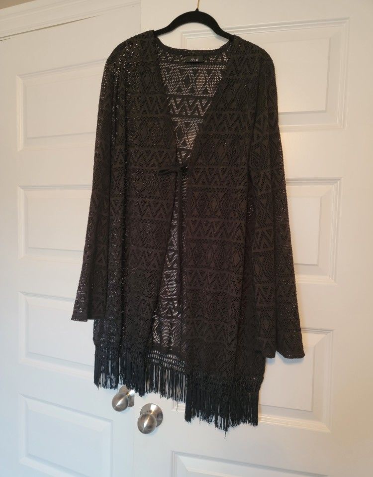 Apt. 9 Cover-Up Black Crochet With Tassels