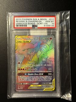 Pokemon Reshiram & Charizard GX 217/214 Secret Rainbow Gem Mint Full Art PSA 10