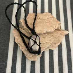 Hand woven cord necklace with Rose quartz stone pendant
