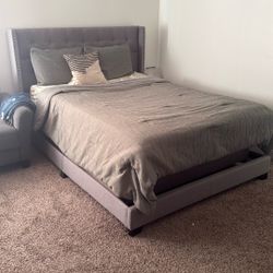 Grey Queen Sized Bed w/ Box Frame