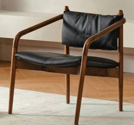Article - 2 Black Leather Solid Wood Chairs - Mid Century Lento 25"