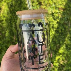 16oz Glass Cup And Straw