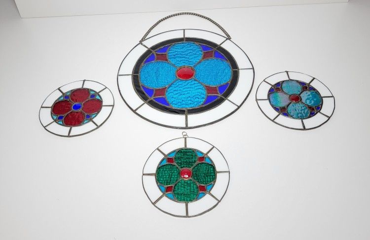 Vintage Stained Glass Suncatchers Set Of 4