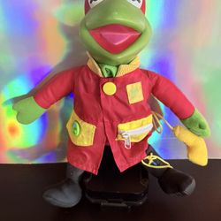Vintage 1990 Learn to Dress Kermit the Frog Muppets Firefighter Plush Doll