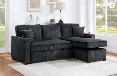 New Sectional Black Corduroy Sectional Sofa with Storage Chaise