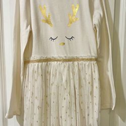 Girl’s Reindeer Dress Cream & Gold Size 7/8