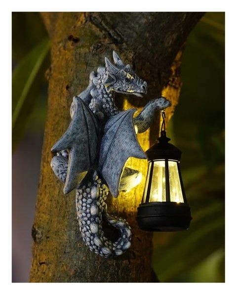 Dragon Tree Hugger Solar Lantern Garden Statue