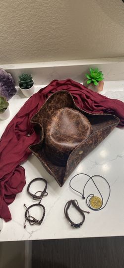 Pirate costume Brown Leather Wide Brim Hat