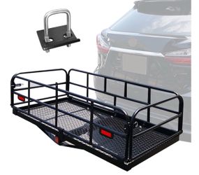 500 Lbs Heavy Duty Hitch Mount Cargo Carrier 60" x 24" x 14.4" Folding Cargo Rack Rear Luggage Basket Fits 2" Receiver for Car SUV Camping Traveling