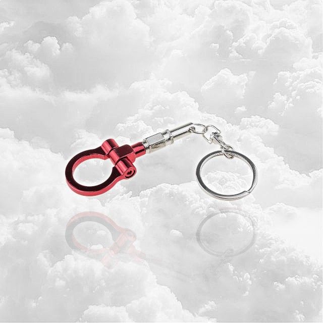 Auto Car Tow Hook Keychain Red Chrome 2.7cm