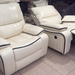 Electric White Off Color Faux Leather Recliner 