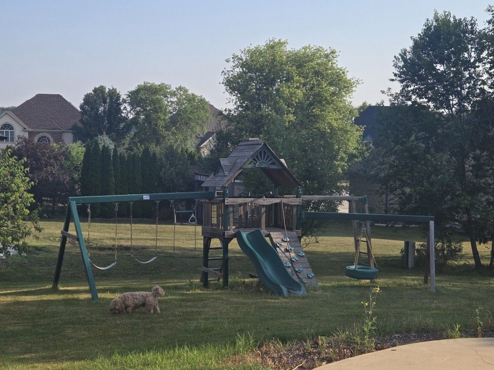 Play Set With Slide, Swings And Tire Swing