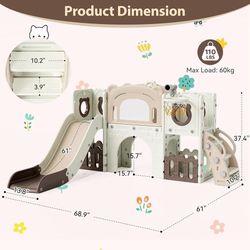 10-in-1 Large Toddler Slide Set, Kids Slide Climber Playset with Drawing Board, Basketball Hoop, Sturdy Baby Playground, Indoor Outdoor Playhouse for 
