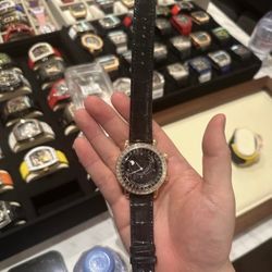 Timepiece Series Automatic Mechanical Movement Starry Sky Diamond Men's Watch Swiss Watch 44mm Black Dial 18K Rose Gold Case Alligator Leather Strap