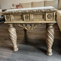 Lovely marble top wood coffee table set 