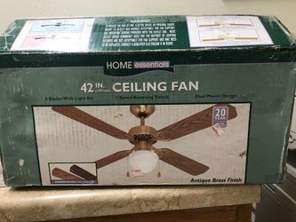 Title: Brand New Home Essentials 42" Ceiling Fan – Antique Brass – Oak/Walnut Reversible Wood Blades – Light Kit