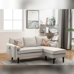 Sectional Sofa Chaise with USB Charger & Pillows // Limited Time Offer 
