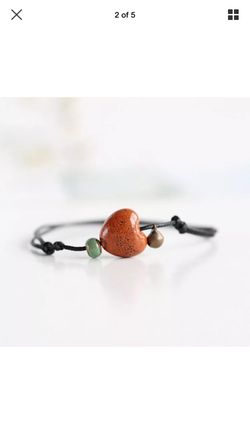 Orange Heart Leather Anklet