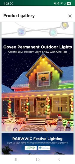 Govee Permanent Outdoor Lights Pro, 100ft with 60 RGBIC LED Lights for Daily and Accent Lighting, 75 Scene Modes for Outdoor Decor, IP67 Waterproof, W