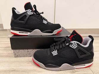 2019 Men's Air Jordan 4 Retro OG Bred 308497-060 Black Fire Red Cement Grey Size 12 Shoes Used w/ Box