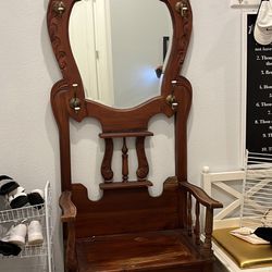 Antique Chair With Close Hook Mirror And Storage Compartment