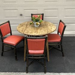 Vintage McGuire Chairs With Solid Wood Double leaf Dining Table