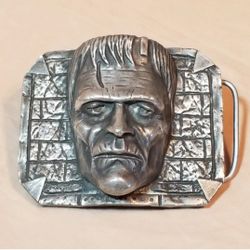 Frankenstein Belt Buckle Universal Monsters Bust Figure Boris Karloff Halloween Vintage